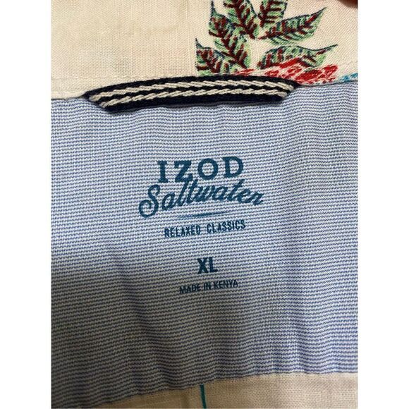 Izod Saltwater Parrots All Over Print Button Up Hawaiian Aloha Shirt  XL - Picture 4 of 5